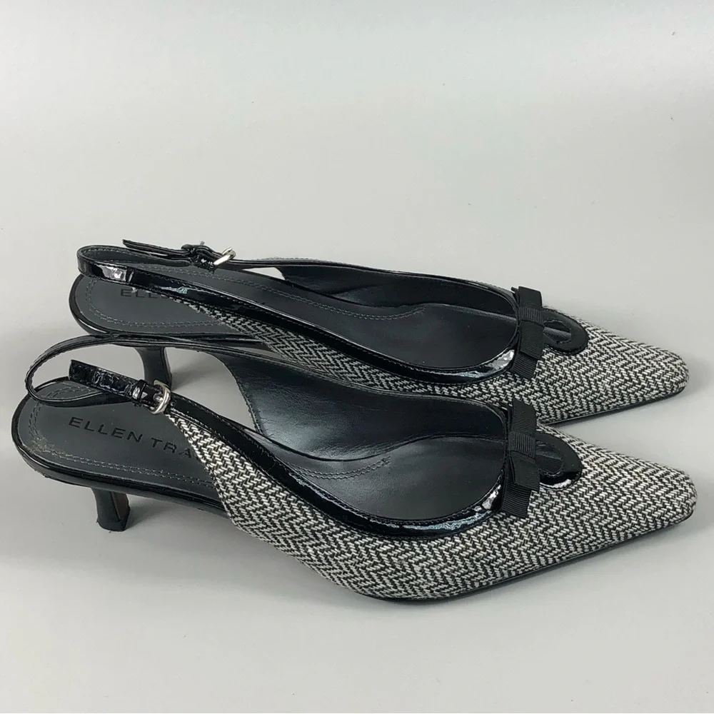 Ellen Tracy Black and White Tweed Slingback Heels